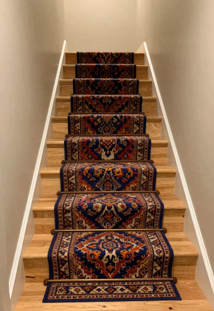 12 Basement Stairway Ideas to Improve Flow and Lighting 10. Stylish Runners for Comfort and Style 0