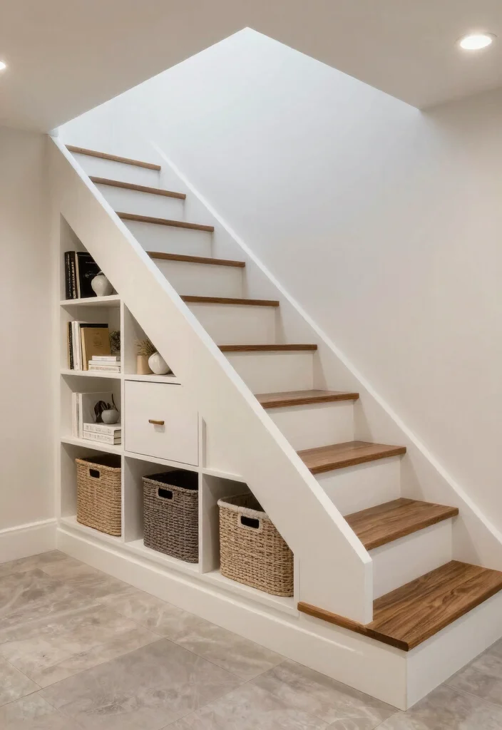 12 Basement Stairway Ideas to Improve Flow and Lighting 11. Built in Storage Solutions 0