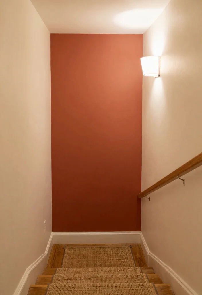 12 Basement Stairway Ideas to Improve Flow and Lighting 4. Accent Walls with Warm Colors 0