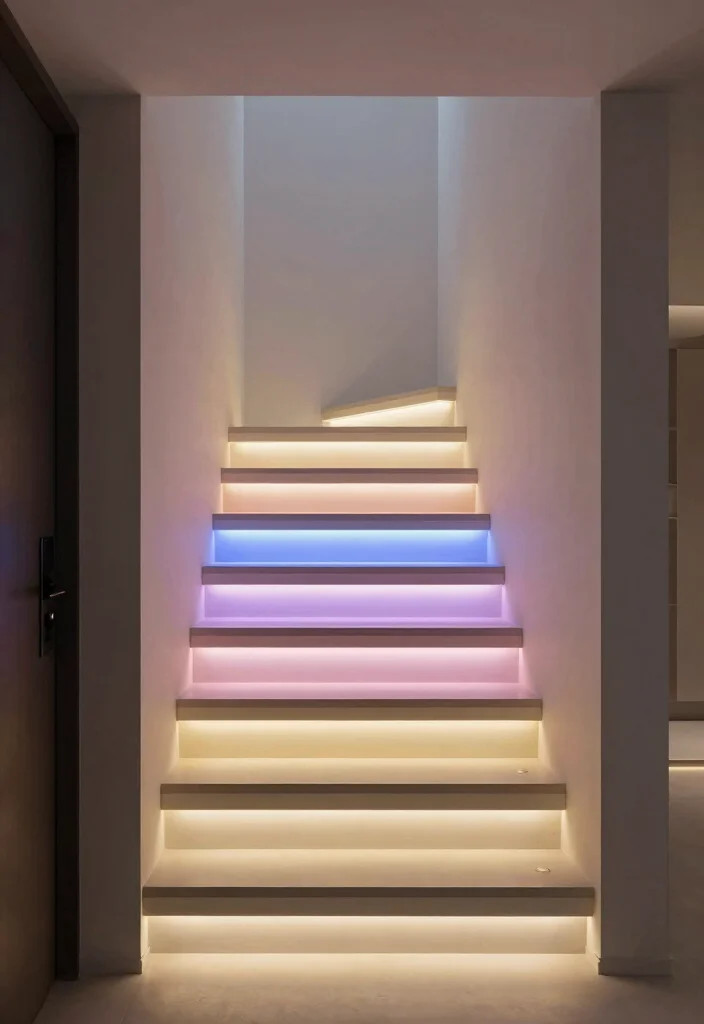 12 Basement Stairway Ideas to Improve Flow and Lighting 7. Smart Lighting Solutions 0