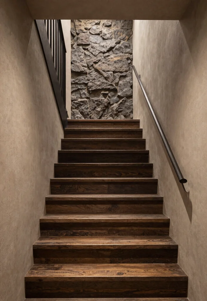 12 Basement Stairway Ideas to Improve Flow and Lighting 8. Textured Materials for Interest 0