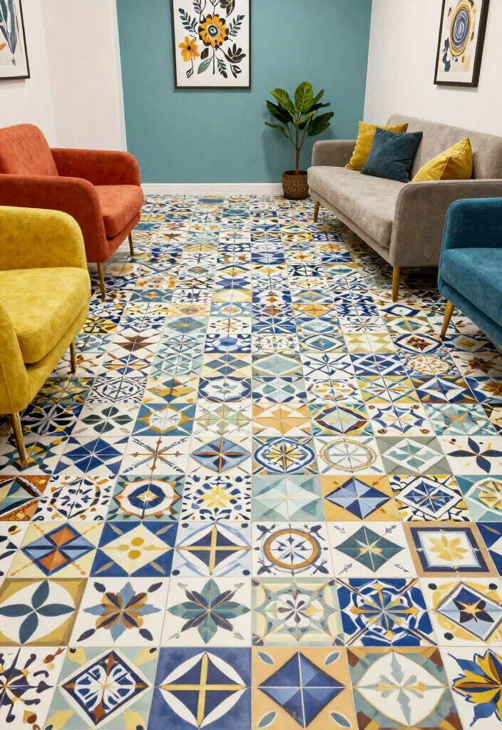 12 Basement Tile Floor Ideas for Easy Maintenance 11. Creative Patterned Tiles 0
