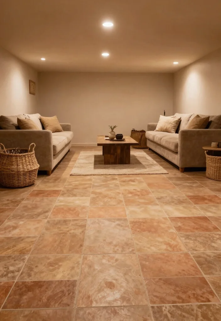 12 Basement Tile Floor Ideas for Easy Maintenance 12. Warm Earth Toned Tiles 0