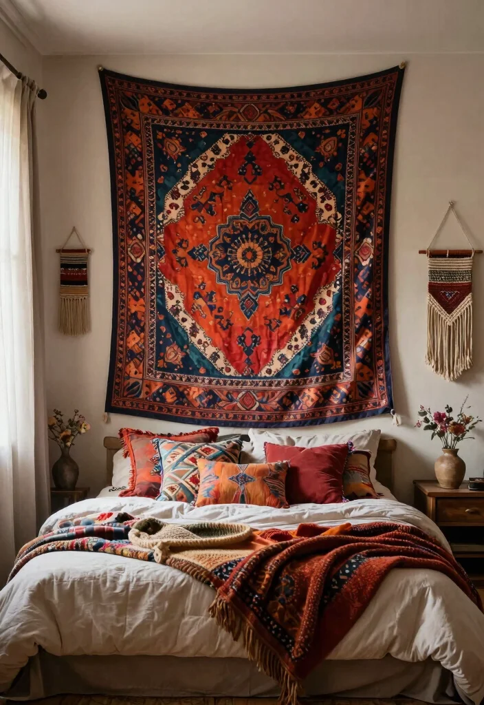 12 Bohemian Inspired Room Decor Ideas for Personal Style 2. Woven Textiles and Tapestries 0