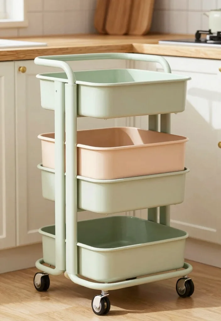 12 DIY Kitchen Organization Ideas on a Budget 4. DIY Rolling Cart for Extra Storage 0