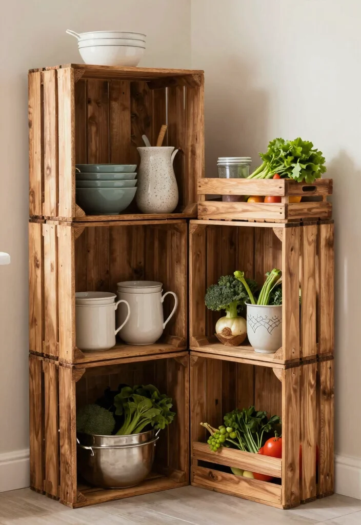 12 DIY Kitchen Organization Ideas on a Budget 8. Upcycled Wooden Crate Storage 0