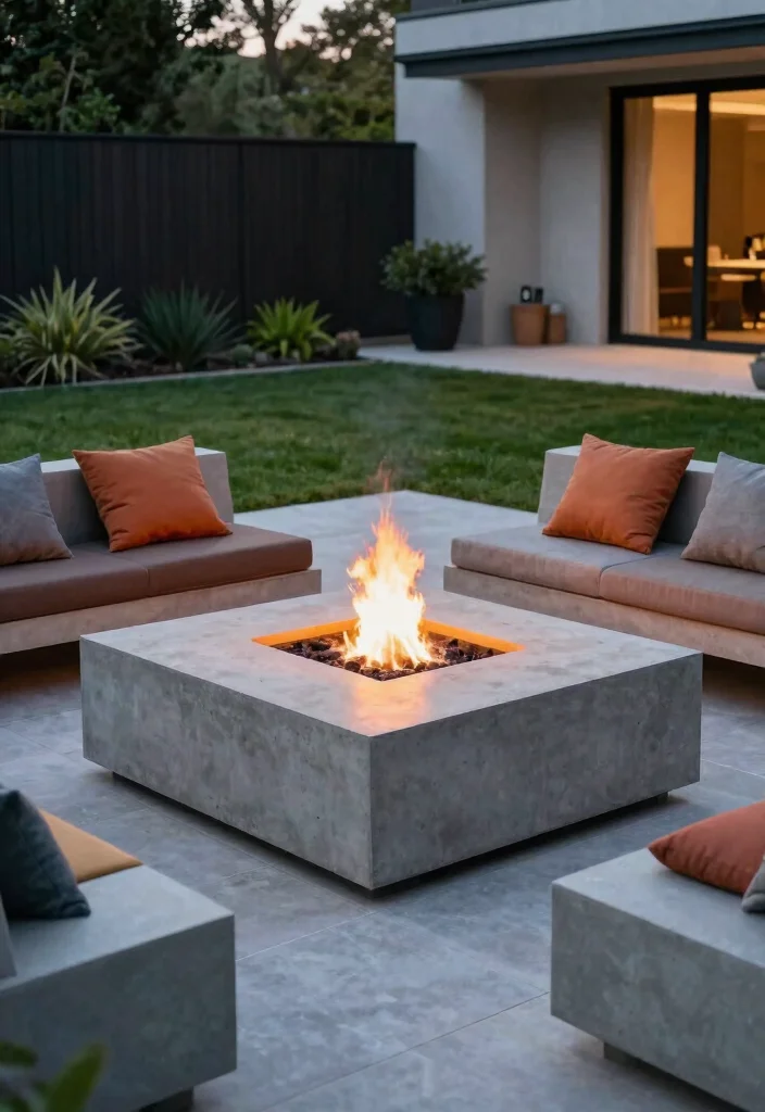 12 Fire Pit Ideas for Backyard Landscapes with Natural Flow 2. Minimalist Concrete Design 0
