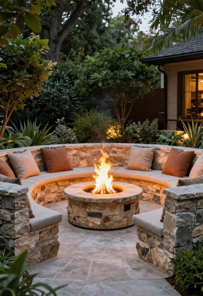 12 Fire Pit Ideas for Backyard Landscapes with Natural Flow 8. Fire Pit with Built In Seating 0