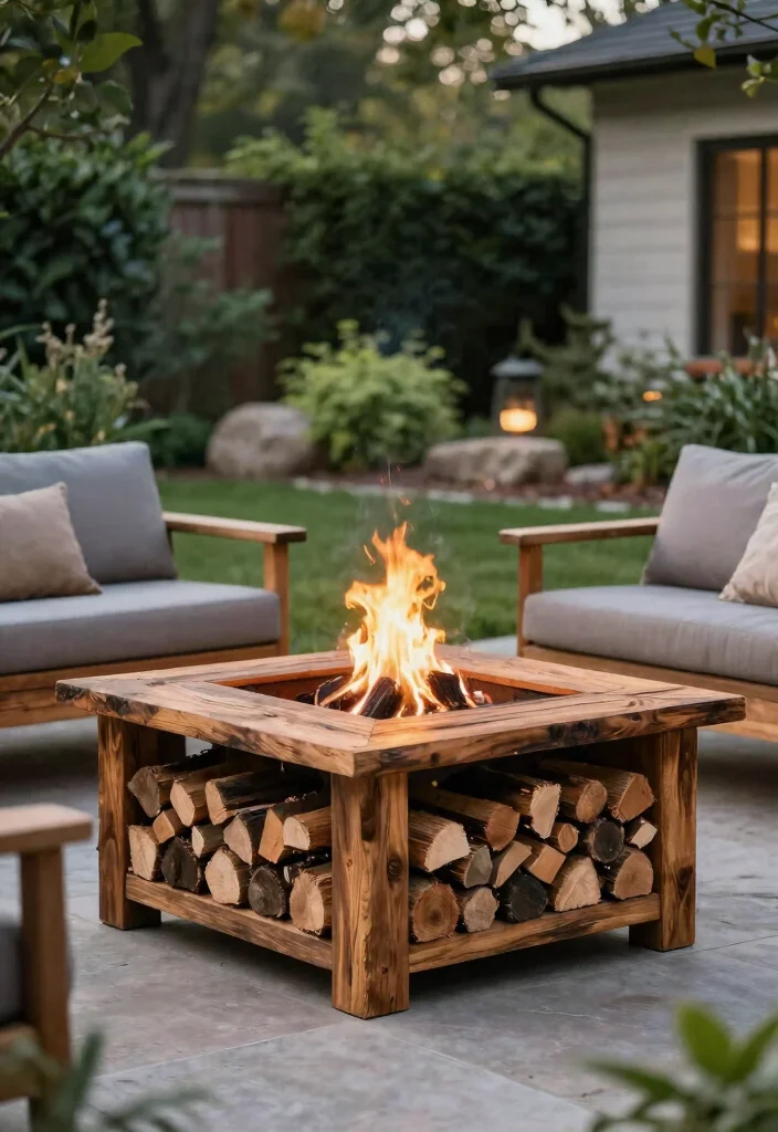 12 Fire Pit Ideas for Backyard Landscapes with Natural Flow 9. Firewood Storage Fire Pit 0