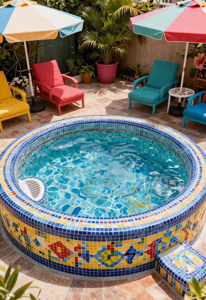 12 Hot Tub Backyard Patio Ideas for a Spa Like Experience 10. Colorful Mosaic Design 0