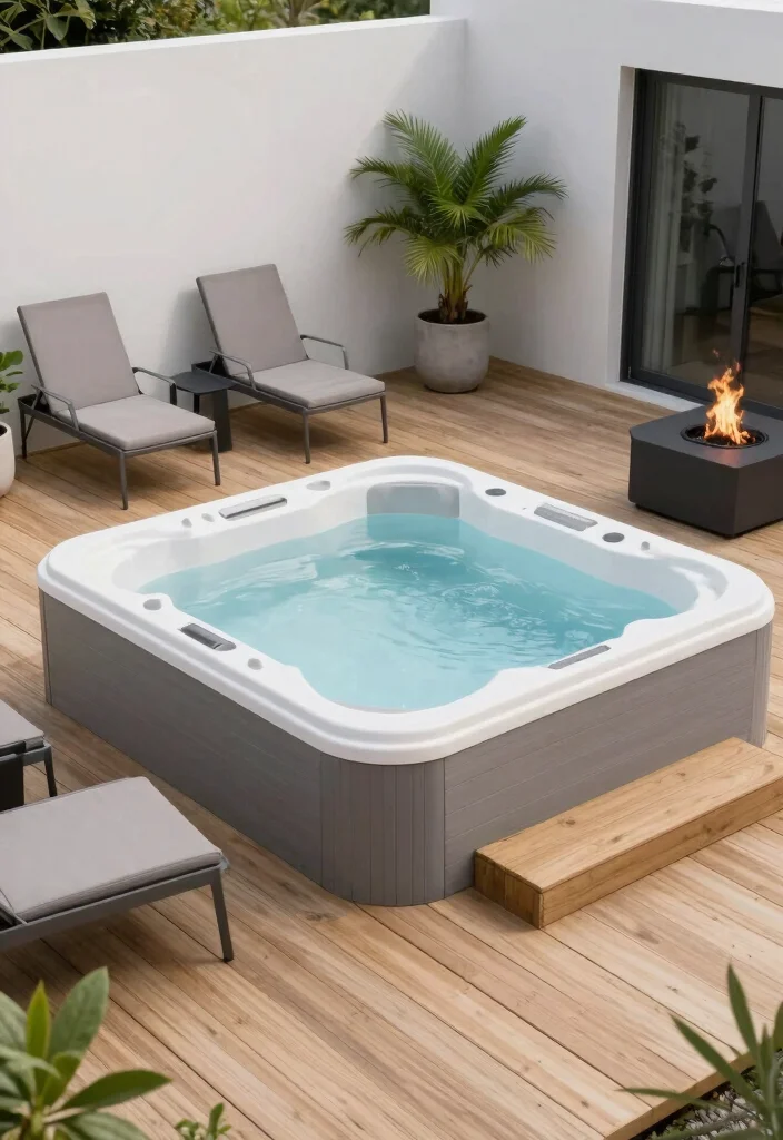 12 Hot Tub Backyard Patio Ideas for a Spa Like Experience 2. Modern Minimalist Vibe 0