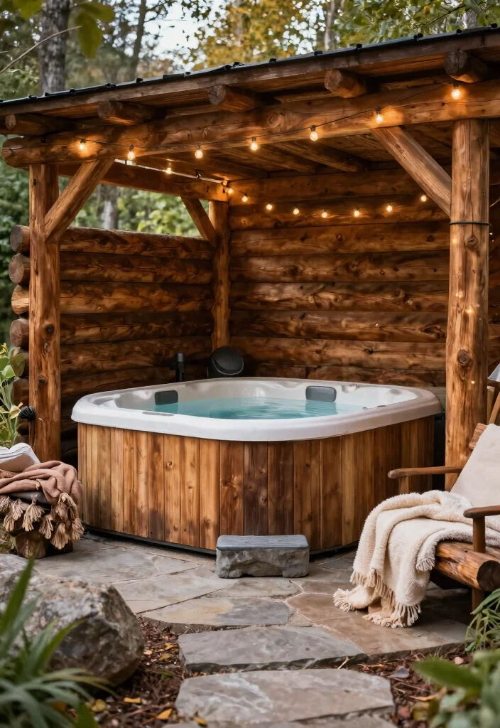 12 Hot Tub Backyard Patio Ideas for a Spa Like Experience 3. Rustic Cabin Charm 0
