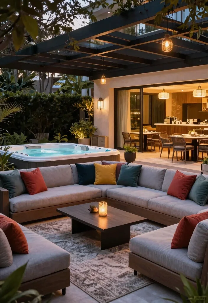 12 Hot Tub Backyard Patio Ideas for a Spa Like Experience 5. Sophisticated Lounge Area 0