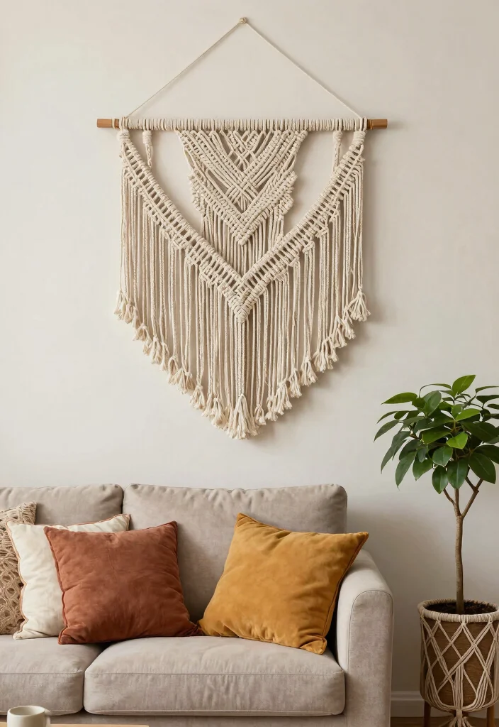 12 Indian Living Room Wall Decor Ideas with Cultural Style 11. Elegant Macrame Wall Hangings 0