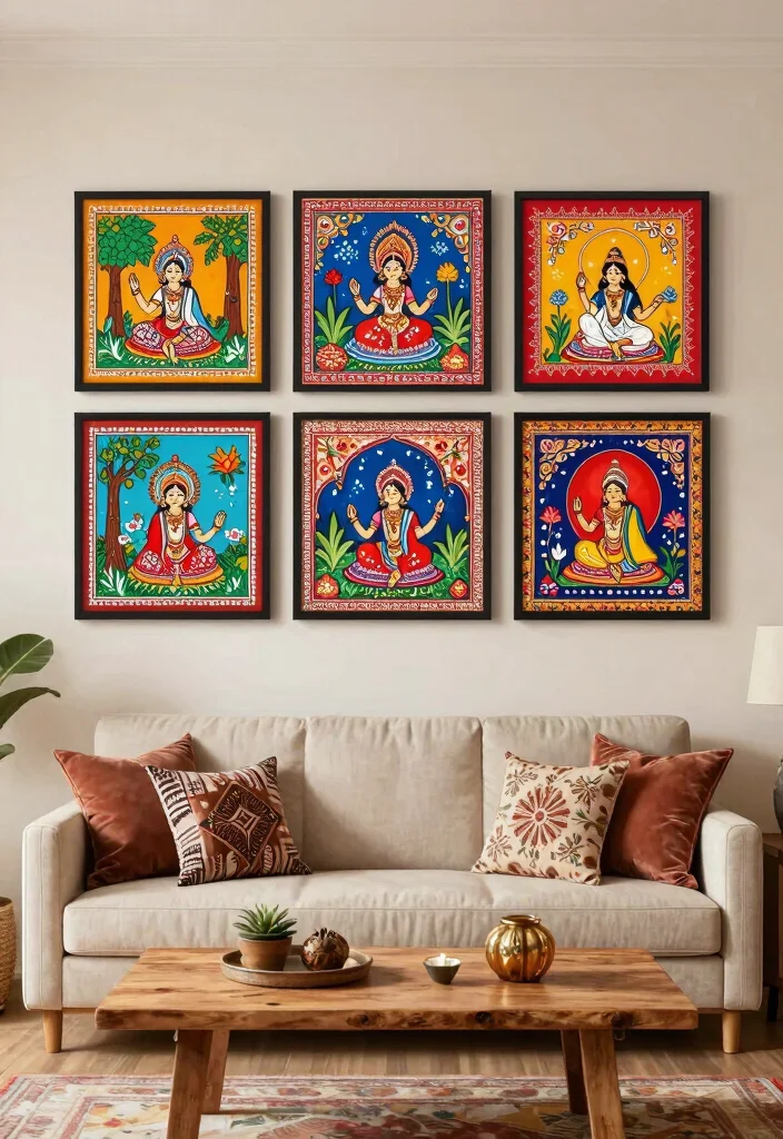 12 Indian Living Room Wall Decor Ideas with Cultural Style 4. Traditional Madhubani Paintings 0