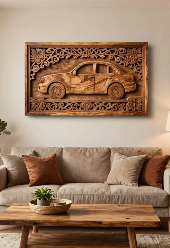 12 Indian Living Room Wall Decor Ideas with Cultural Style 7. Handcrafted Wooden Wall Art 0