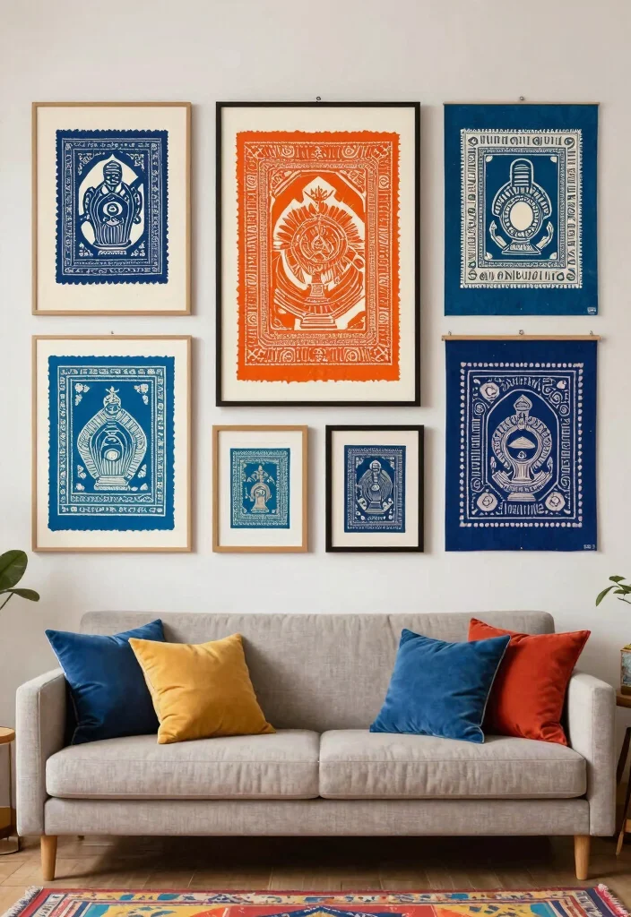 12 Indian Living Room Wall Decor Ideas with Cultural Style 8. Bold Block Prints 0