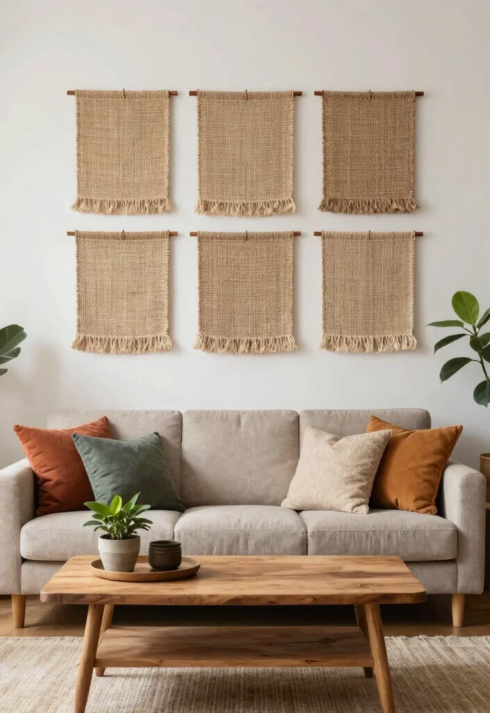 12 Indian Living Room Wall Decor Ideas with Cultural Style 9. Rustic Jute Wall Hangings 0