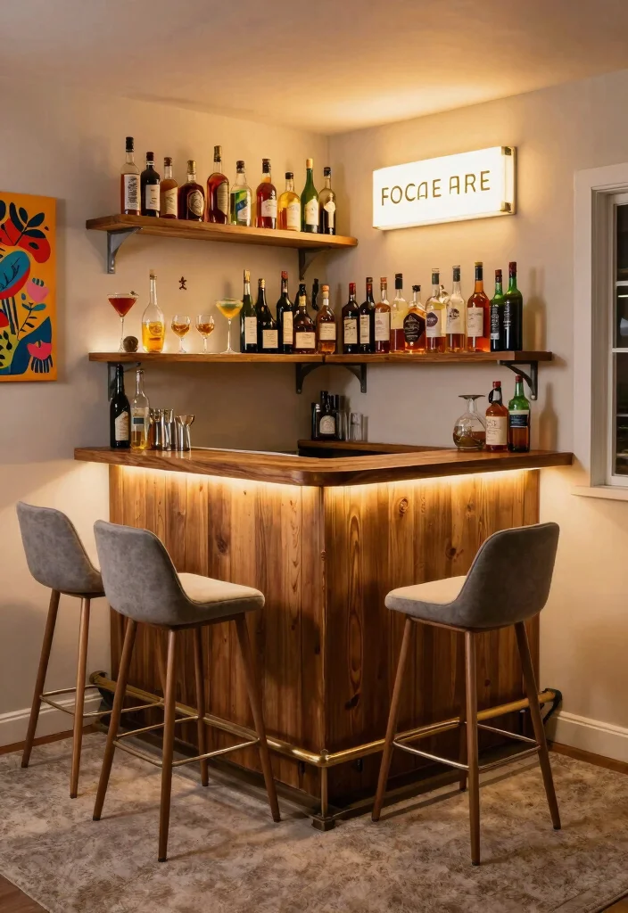 12 Simple Basement Bar Ideas for Casual Entertaining 1. Compact Corner Bar 0