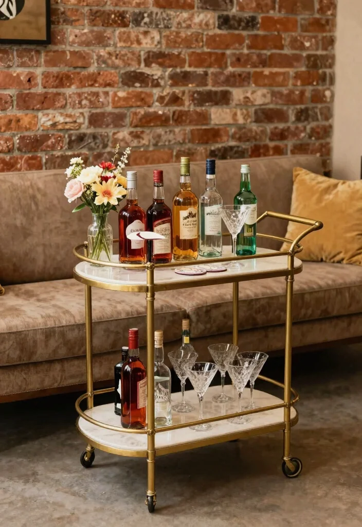 12 Simple Basement Bar Ideas for Casual Entertaining 4. Vintage Bar Cart 0