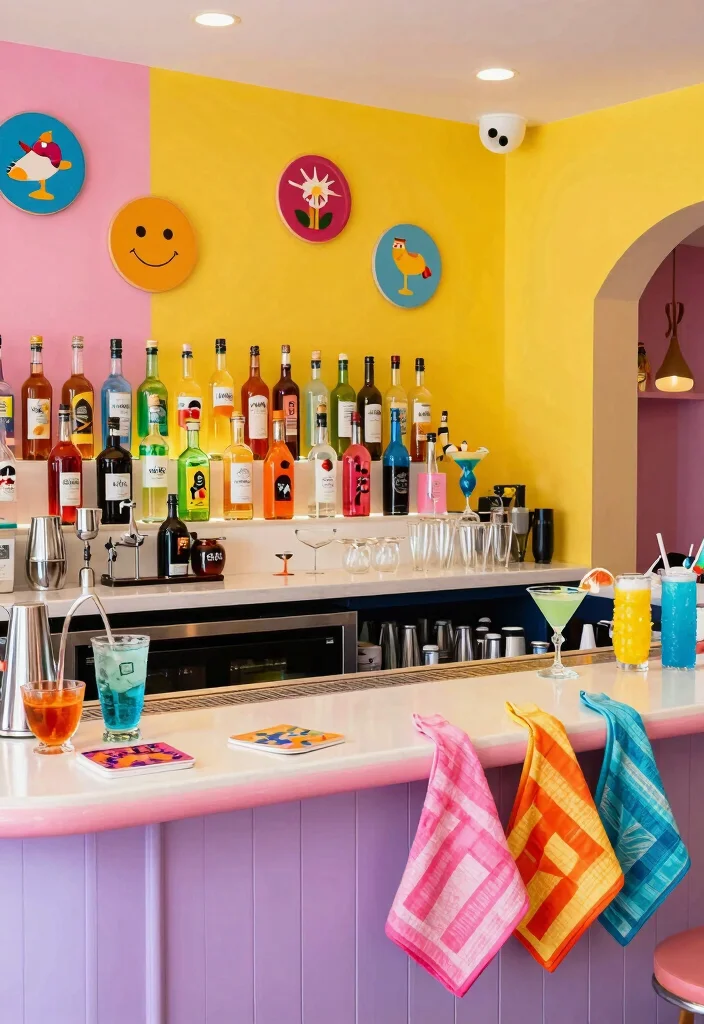 12 Simple Basement Bar Ideas for Casual Entertaining 6. Colorful Cocktail Oasis 0
