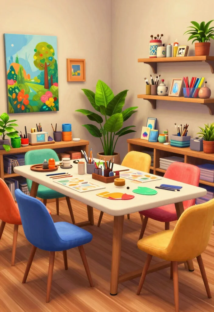 12 Sims 4 Basement Ideas for Creative Builds 3. Artsy Crafting Haven 0