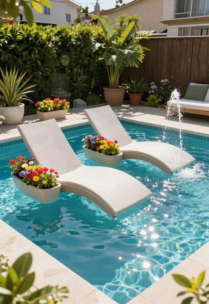 12 Small Backyard with Pool Ideas That Feel Open and Relaxing 10. Floating Pool Features 0
