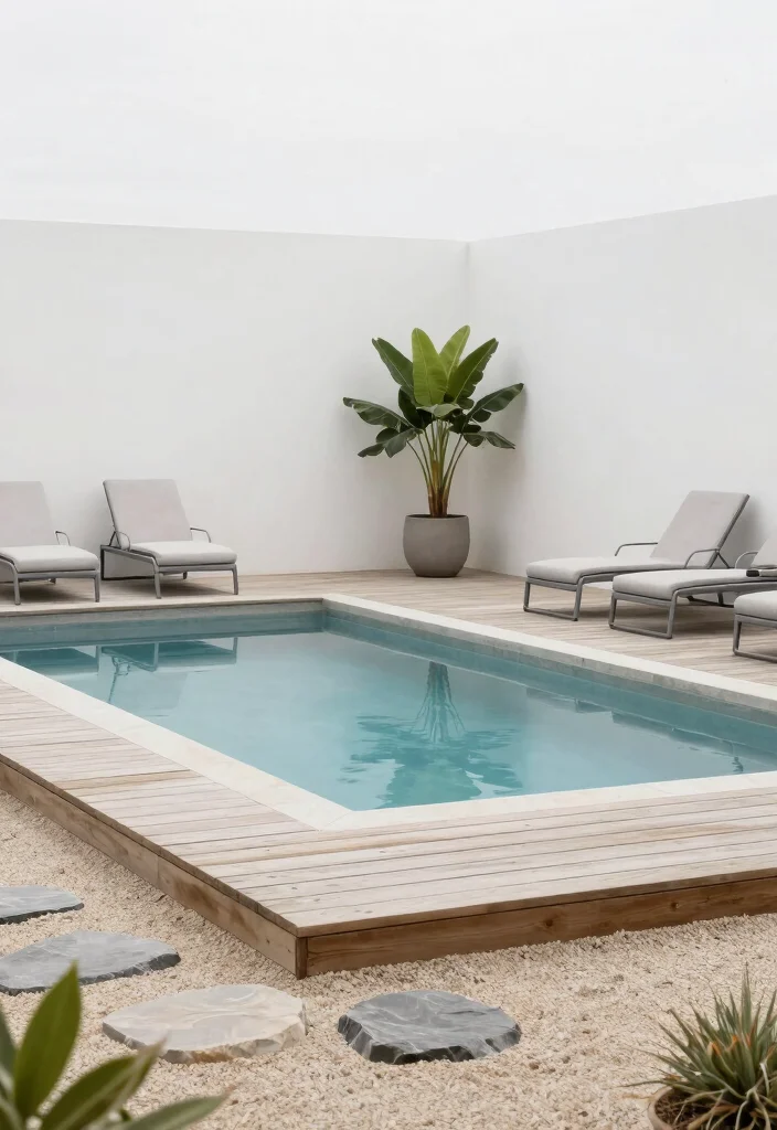 12 Small Backyard with Pool Ideas That Feel Open and Relaxing 4. Minimalist Design 0