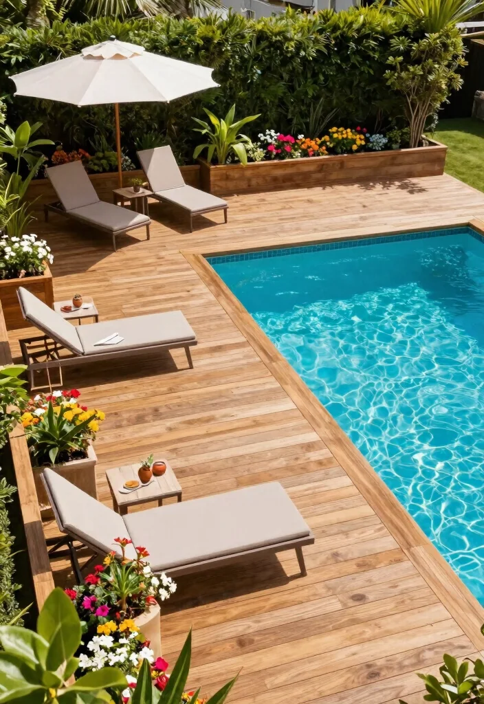 12 Small Backyard with Pool Ideas That Feel Open and Relaxing 5. Pool Side Decking 0