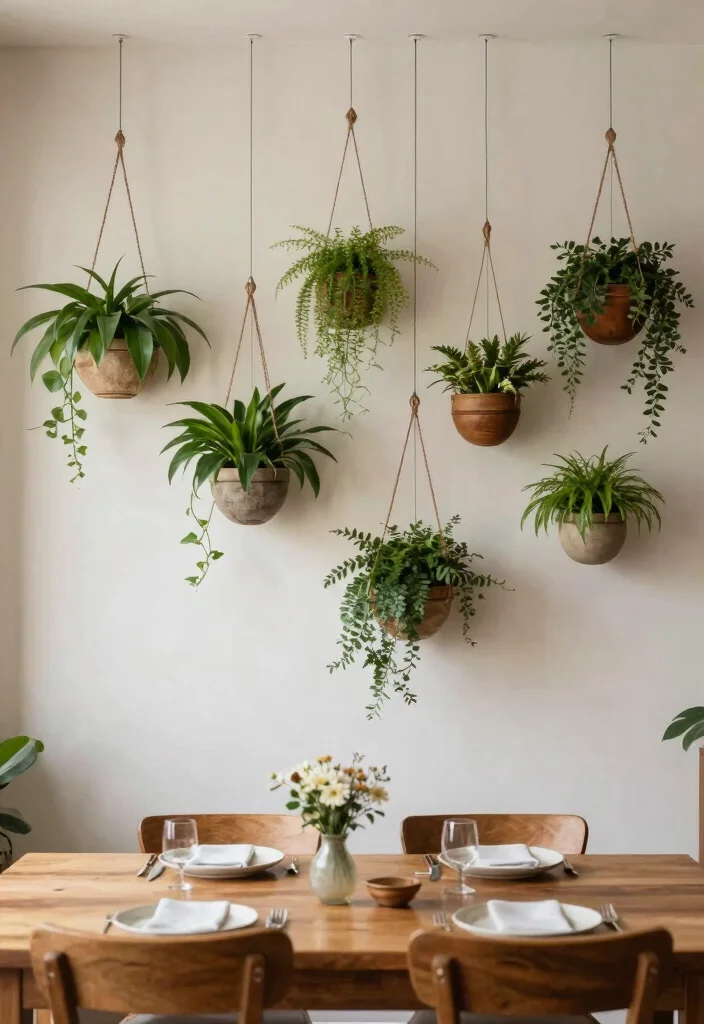 12 Small Dining Room Wall Decor Ideas That Add Style 10. Hanging Planters for a Fresh Look 0