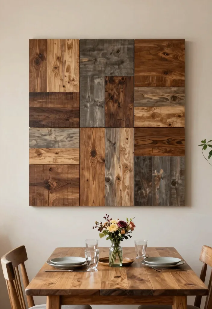 12 Small Dining Room Wall Decor Ideas That Add Style 11. Artistic Wood Panels 0