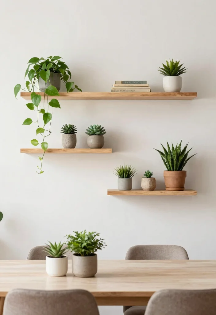 12 Small Dining Room Wall Decor Ideas That Add Style 4. Floating Shelves with Greenery 0