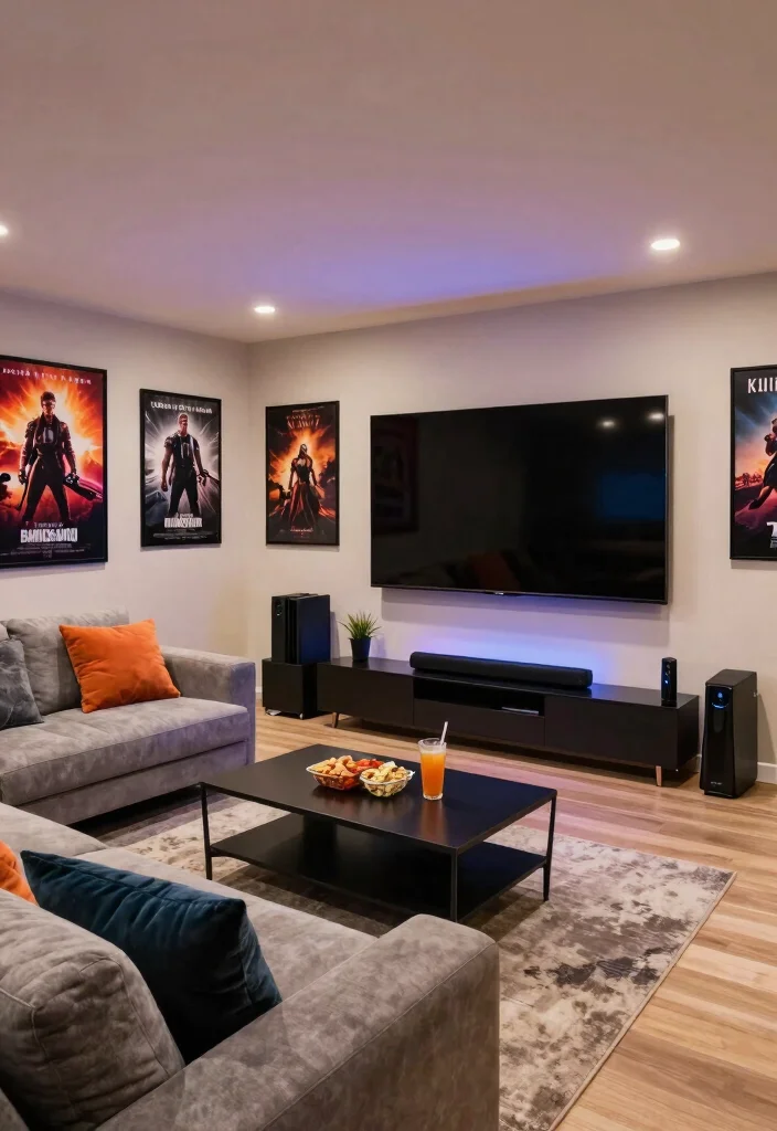 12 Small Finished Basement Ideas That Feel Complete 3. Stylish Entertainment Zone 0