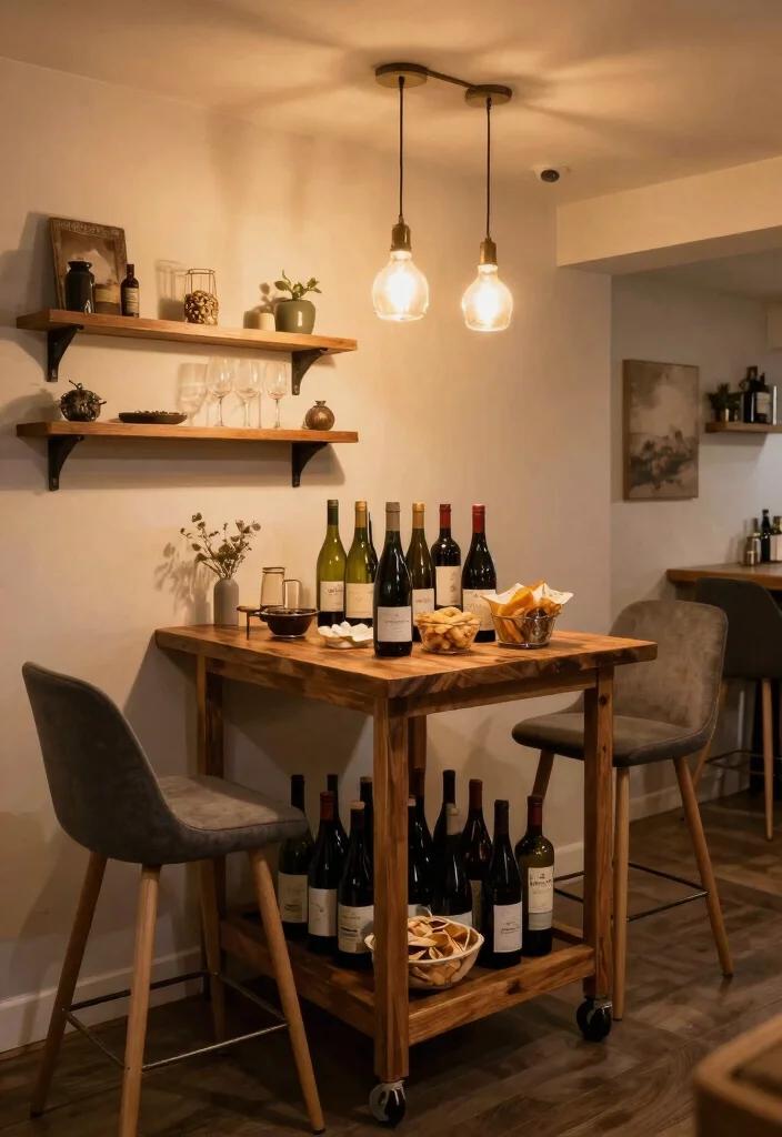 12 Small Finished Basement Ideas That Feel Complete 7. Cozy Wine and Snack Bar 0