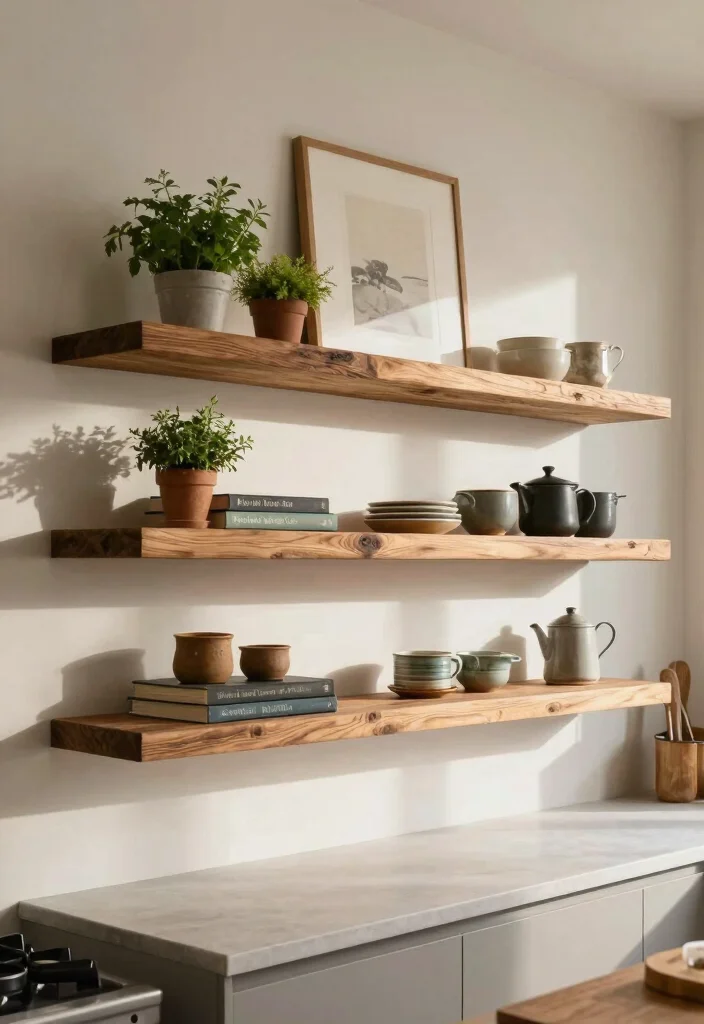 12 Small Kitchen Wall Decor Ideas That Do Not Clutter 1. Floating Shelves for Functional Elegance 0
