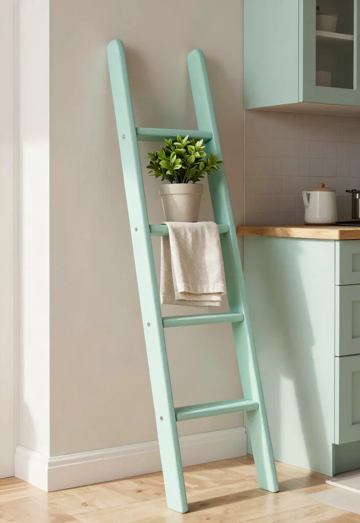 12 Small Kitchen Wall Decor Ideas That Do Not Clutter 10. Ladder as a Decor Element 0