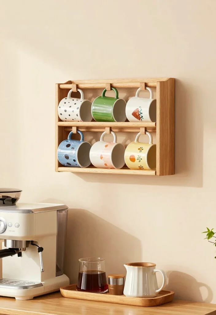 12 Small Kitchen Wall Decor Ideas That Do Not Clutter 11. Wall Mounted Coffee Mug Rack 0