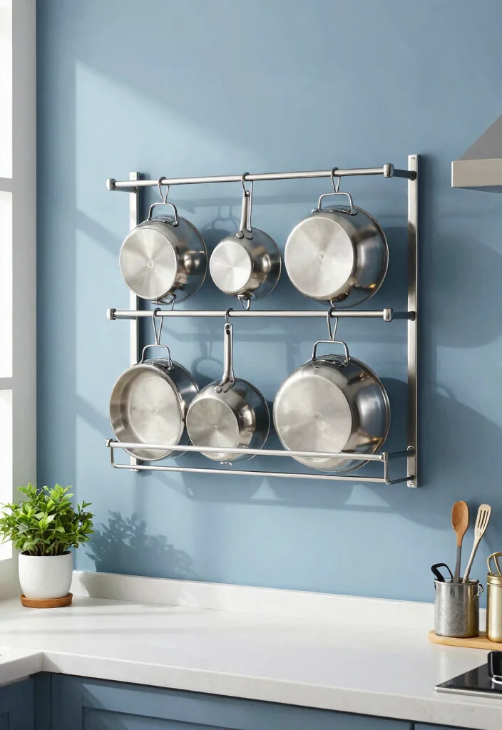 12 Small Kitchen Wall Decor Ideas That Do Not Clutter 6. Wall Mounted Pot Racks 0