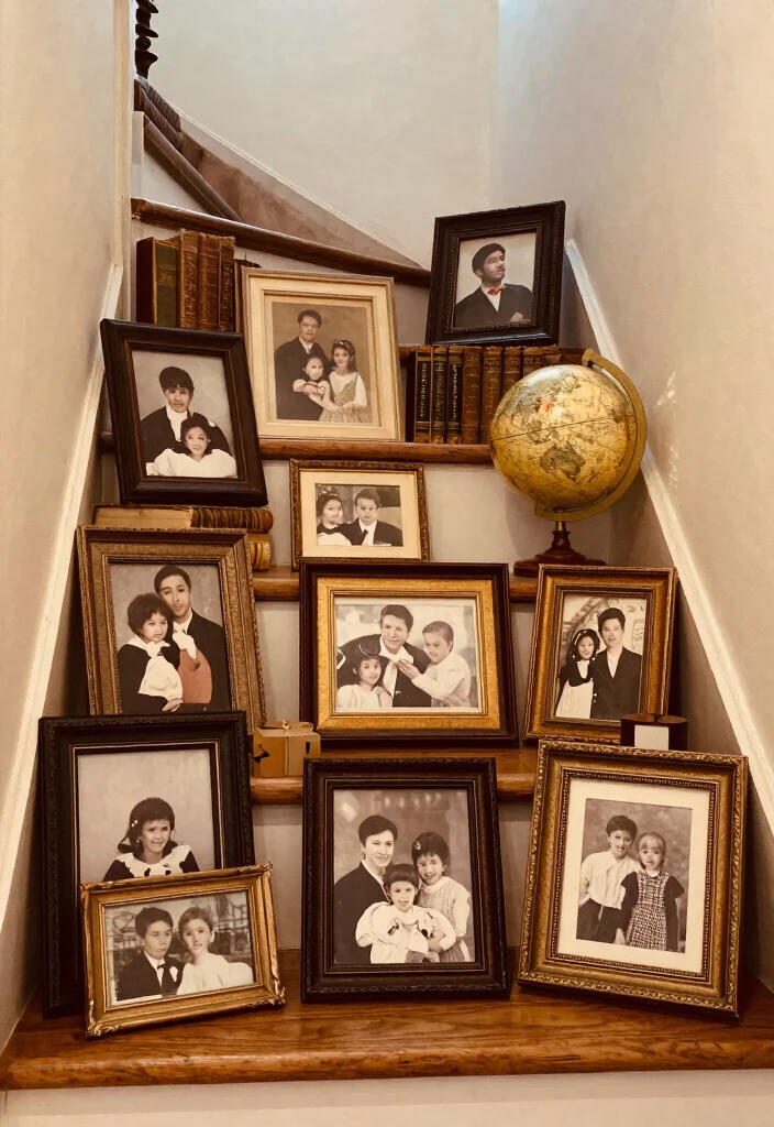 12 Staircase Wall Decor Ideas to Use Vertical Space Beautifully 41 12 Staircase Wall Decor Ideas That Use Vertical Space 11. Incorporate Vintage Elements 0