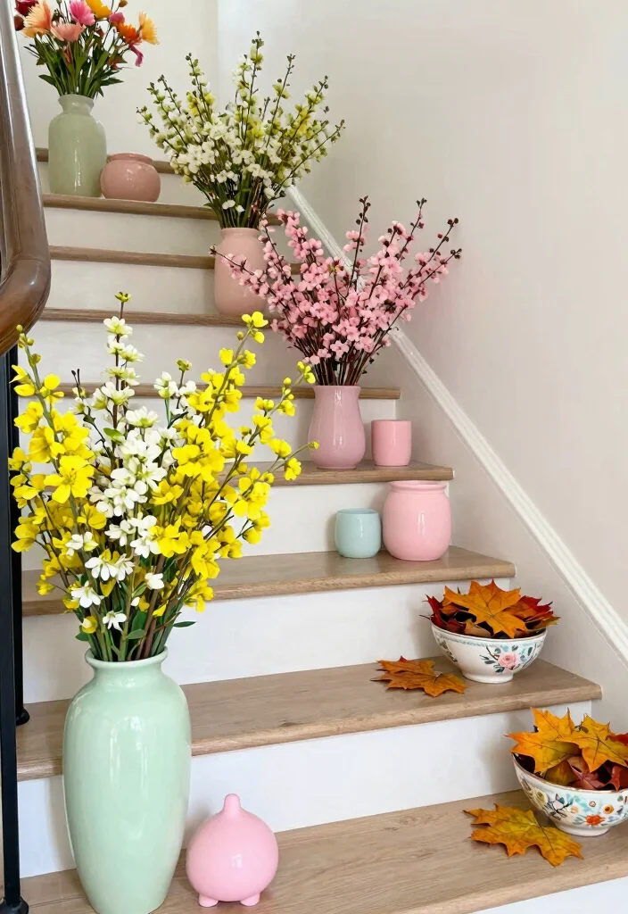 12 Staircase Wall Decor Ideas to Use Vertical Space Beautifully 52 12 Staircase Wall Decor Ideas That Use Vertical Space 12. Seasonal Decor Rotations 0