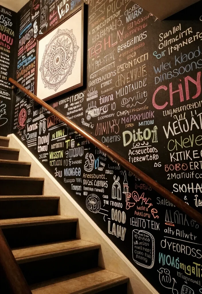 12 Staircase Wall Decor Ideas to Use Vertical Space Beautifully 5 12 Staircase Wall Decor Ideas That Use Vertical Space 5. Chalkboard Wall Art 0