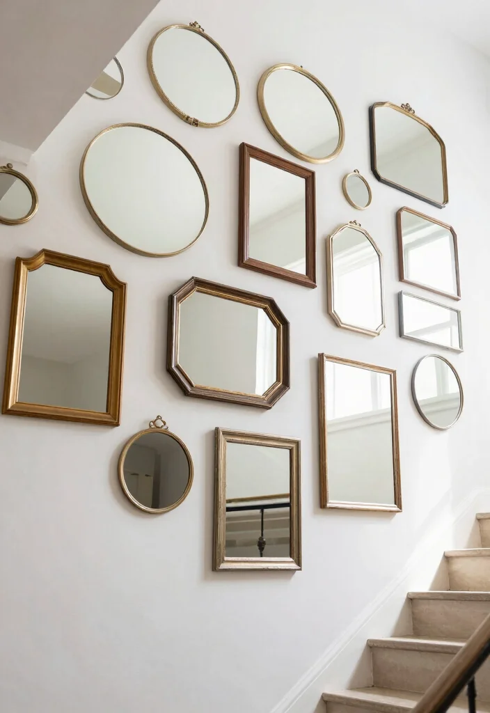 12 Staircase Wall Decor Ideas to Use Vertical Space Beautifully 6 12 Staircase Wall Decor Ideas That Use Vertical Space 6. Install a Mirror Wall 0