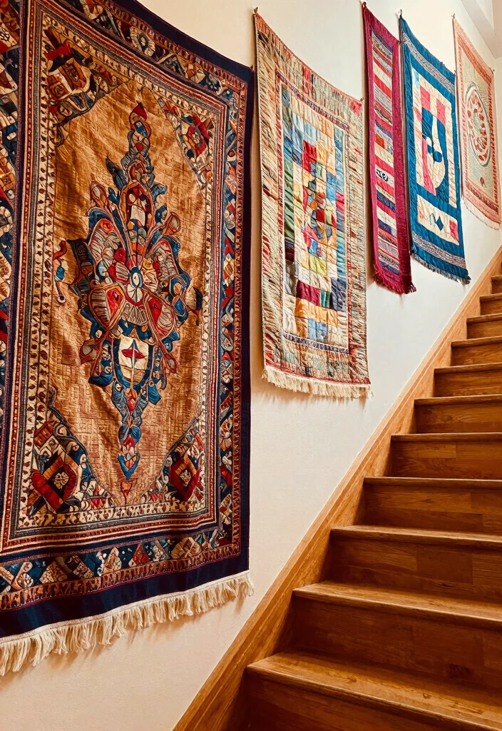 12 Staircase Wall Decor Ideas to Use Vertical Space Beautifully 18 12 Staircase Wall Decor Ideas That Use Vertical Space 8. Fabric Wall Hangings 0