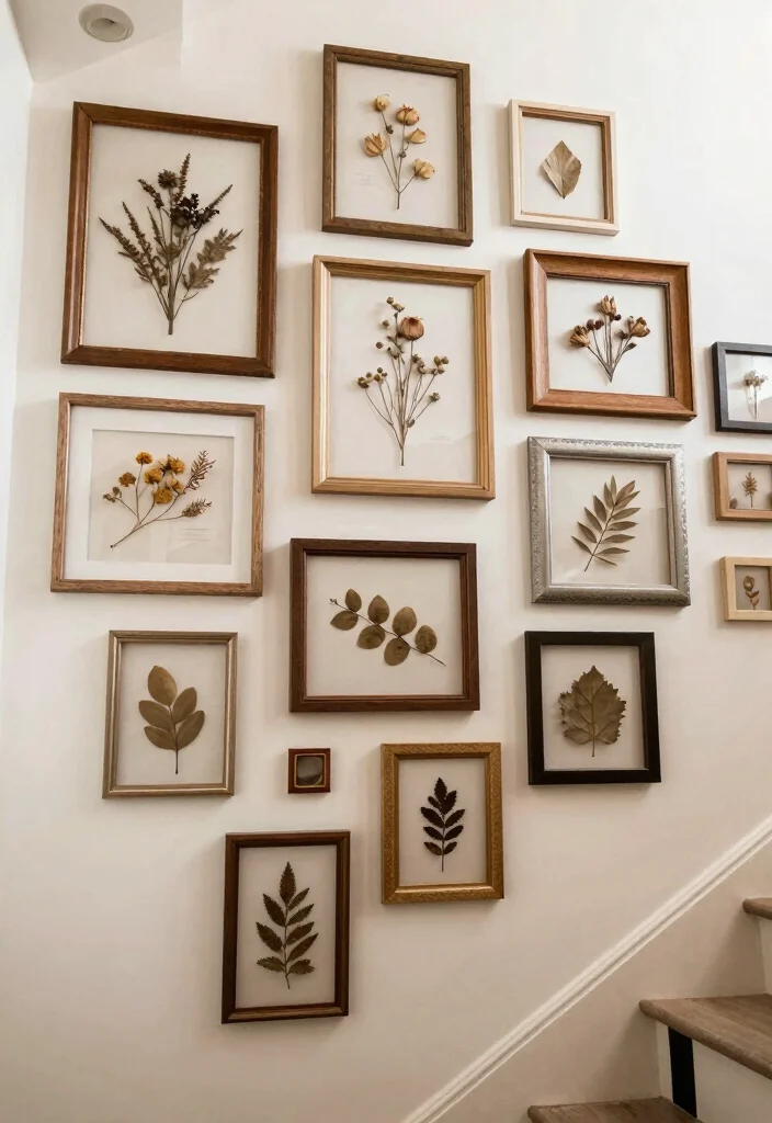 12 Staircase Wall Decor Ideas to Use Vertical Space Beautifully 19 12 Staircase Wall Decor Ideas That Use Vertical Space 9. Frames with Natural Elements 0