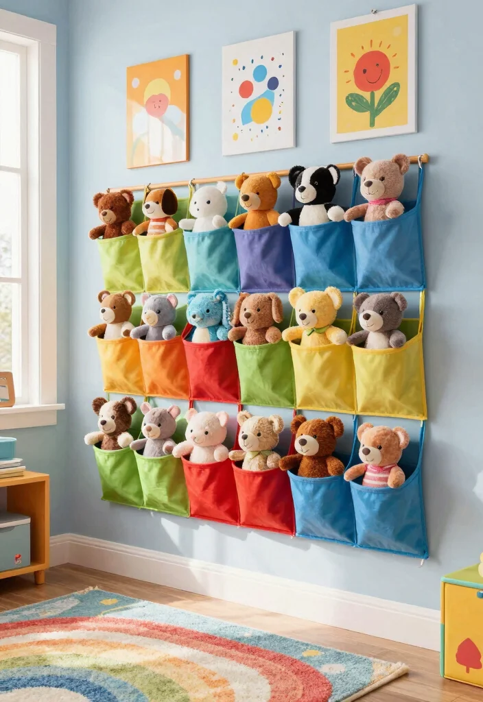12 Stuffed Animal Storage Organization Ideas for Kids 10. Hanging Wall Pockets 0