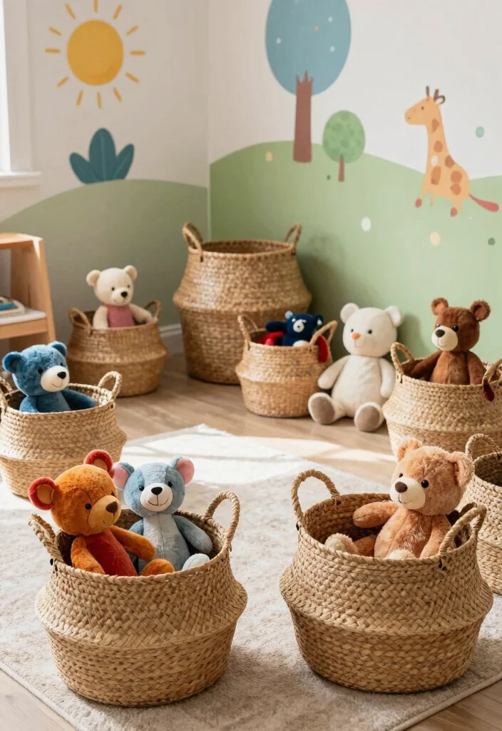 12 Stuffed Animal Storage Organization Ideas for Kids 2. Eco Friendly Baskets 0