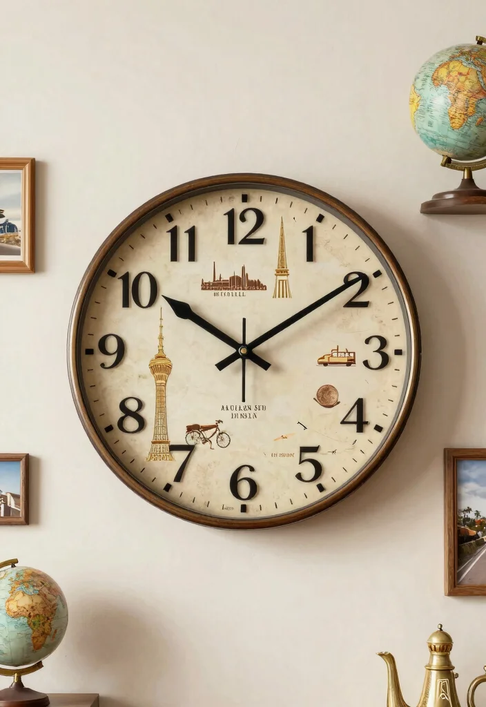 12 Travel Wall Decor Ideas to Display Memories 11. Travel Inspired Wall Clocks 0