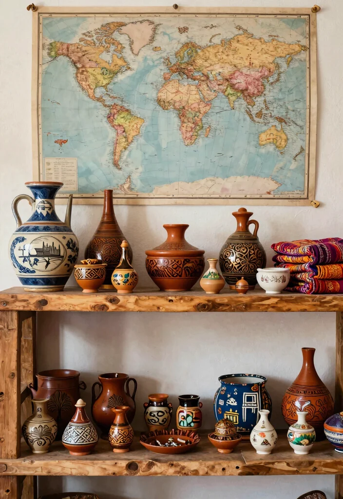 12 Travel Wall Decor Ideas to Display Memories 6. Global Souvenir Displays 0