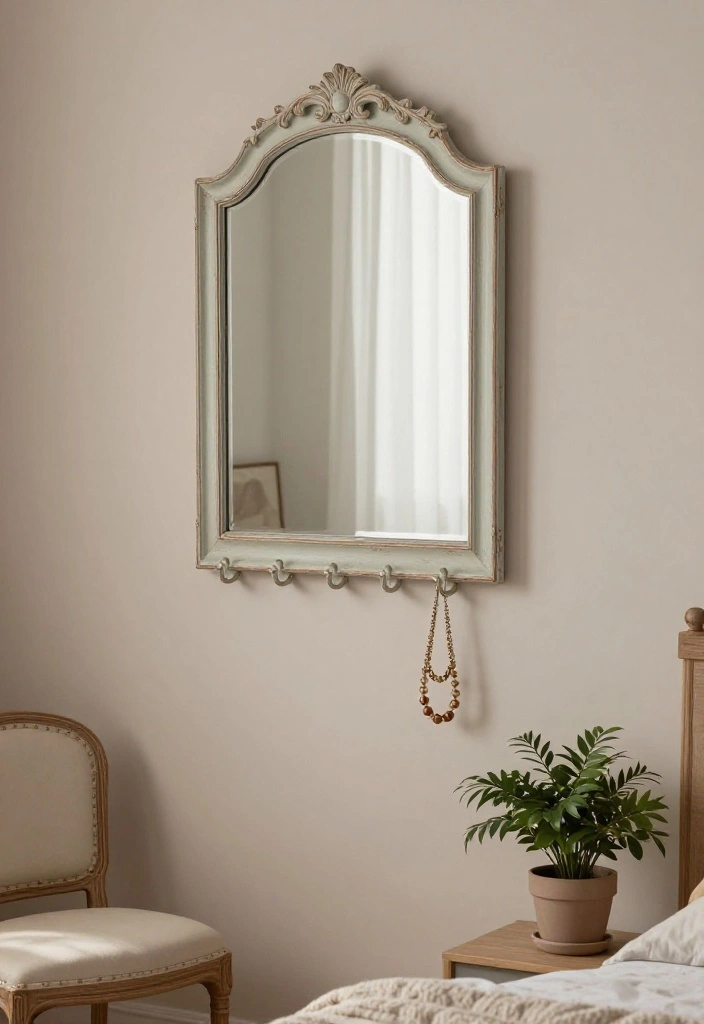 12 Bedroom Mirror Wall Decor Ideas to Make the Room Feel Brighter 51 12 Vintage Inspired Mirror Wall Decor Ideas to Brighten Your Bedroom 11. Vintage Wall Mirrors with Hooks 0