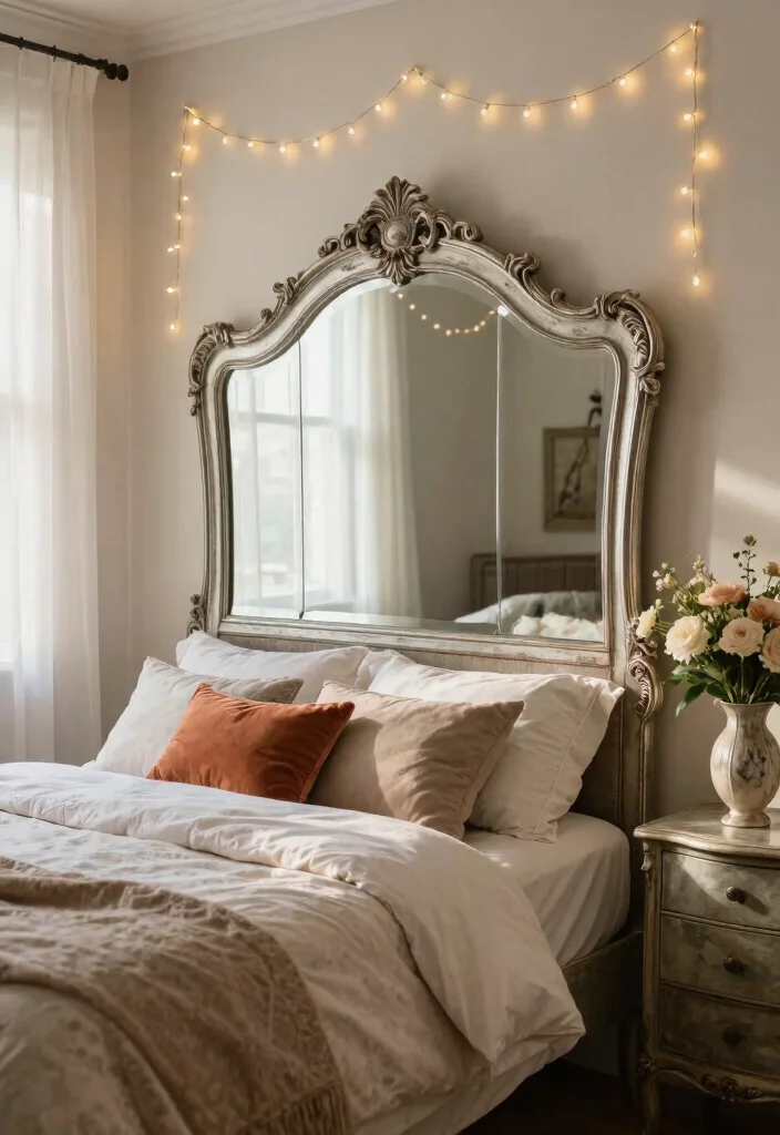 12 Bedroom Mirror Wall Decor Ideas to Make the Room Feel Brighter 2 12 Vintage Inspired Mirror Wall Decor Ideas to Brighten Your Bedroom 2. Antique Mirror Headboard 0